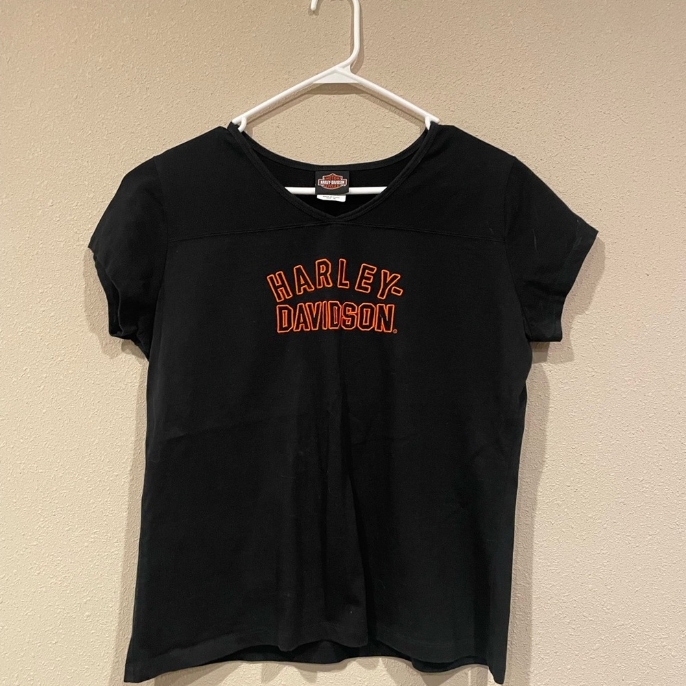 Harley-Davidson Women's Black and Orange Tee